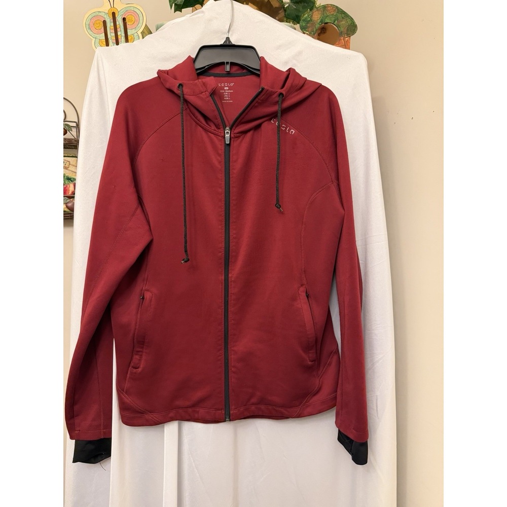 Tesla Red Full Zip Hoodie Hooded Logo Sweatshirt‎ Medium